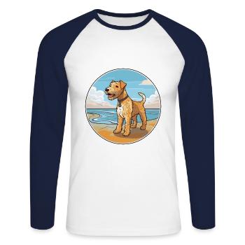 Lakeland Terrier chien race Cartoon Kawaii Clipart - T-shirt baseball manches longues Homme - blanc/marine - Devant - Nik (191cm)
