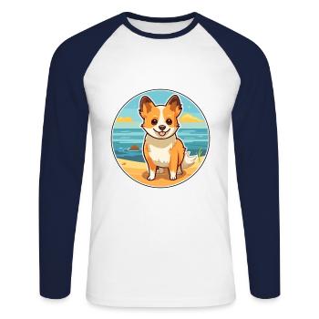 Lundehund chien race dessin animé kawaii clipart chien animal de compagnie - T-shirt baseball manches longues Homme - blanc/marine - Devant - Nik (191cm)