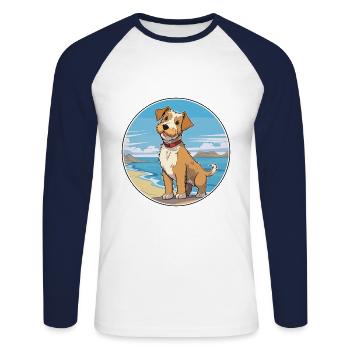 Lucas Terrier chien race dessin animé Kawaii Clipart chien - T-shirt baseball manches longues Homme - blanc/marine - Devant - Nik (191cm)