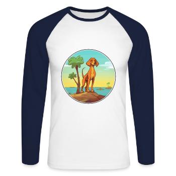 Majestic Tree Hound Dog Breed Cartoon Kawaii Dog - Unisex Long Sleeve Baseball T-Shirt - white/navy - Front - Nik (191cm)