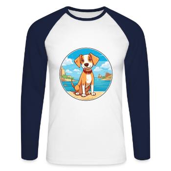 Majorque Ratter chien race Cartoon Kawaii Clipart - T-shirt baseball manches longues Homme - blanc/marine - Devant - Nik (191cm)