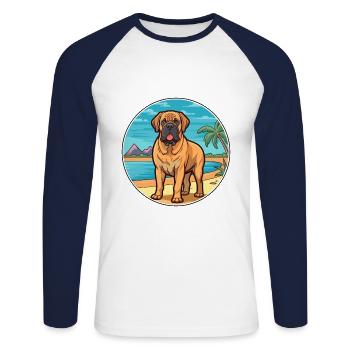 Majorque Mastiff chien race Cartoon Kawaii Clipart - T-shirt baseball manches longues Homme - blanc/marine - Devant - Nik (191cm)