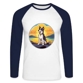 Karelo Finnische Laika-Hunderasse Cartoon Kawaii-Hund - Unisex Baseballshirt langarm - Weiß/Navy - Vorne - Nik (191cm)