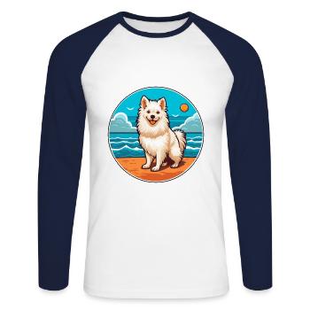 Spitz indien chien race Cartoon Kawaii Clipart chien - T-shirt baseball manches longues Homme - blanc/marine - Devant - Nik (191cm)