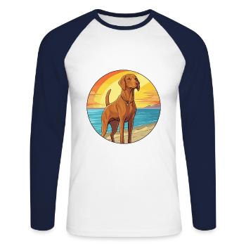 Hungarian Vizsla Dog Breed Cartoon Kawaii Clipart - Unisex Long Sleeve Baseball T-Shirt - white/navy - Front - Nik (191cm)