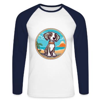 Koolie chien race dessin animé Kawaii Clipart aquarelle - T-shirt baseball manches longues Homme - blanc/marine - Devant - Nik (191cm)