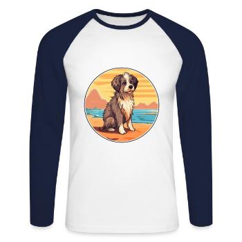 Kuchi Afghan Shepard race chien dessin animé Kawaii chien - T-shirt baseball manches longues Homme - blanc/marine - Devant - Nik (191cm)
