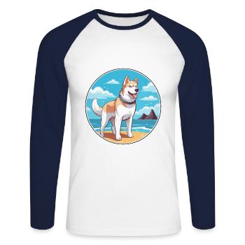 Labrador Husky Hund Rasse Cartoon Kawaii Clipart - Unisex Baseballshirt langarm - Weiß/Navy - Vorne - Nik (191cm)