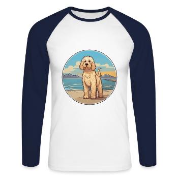 Labradoodle chien race dessin animé Kawaii Clipart chien - T-shirt baseball manches longues Homme - blanc/marine - Devant - Nik (191cm)