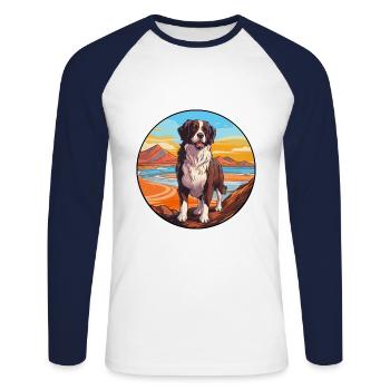 Landseer Dog Breed Cartoon Kawaii Clipart Dog Pet - Unisex Long Sleeve Baseball T-Shirt - white/navy - Front - Nik (191cm)