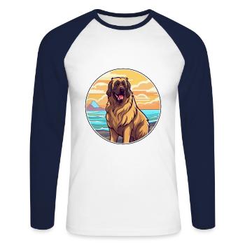 Leonberg chien race dessin animé Kawaii Clipart chien - T-shirt baseball manches longues Homme - blanc/marine - Devant - Nik (191cm)