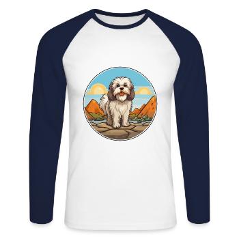 Lhasa Apso Hund Rasse Cartoon Kawaii Clipart Hund - Unisex Baseballshirt langarm - Weiß/Navy - Vorne - Nik (191cm)