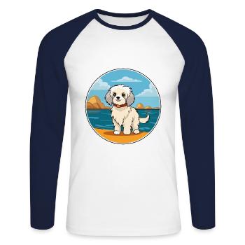 Maltese Dog Breed Cartoon Kawaii Clipart Dog Pet - Unisex Long Sleeve Baseball T-Shirt - white/navy - Front - Nik (191cm)