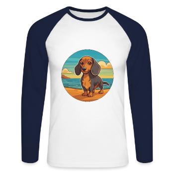 Miniatur Dackel Hund Rasse Cartoon Kawaii Hund - Unisex Baseballshirt langarm - Weiß/Navy - Vorne - Nik (191cm)