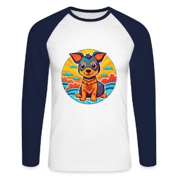 Ovtcharka de race de chien d’Asie centrale Cartoon Kawaii - T-shirt baseball manches longues Homme - blanc/marine - Devant - Nik (191cm)