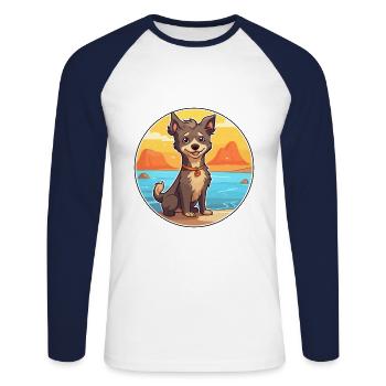 Mudi Hunderasse Karikatur Kawaii Clipart Aquarell - Unisex Baseballshirt langarm - Weiß/Navy - Vorne - Nik (191cm)