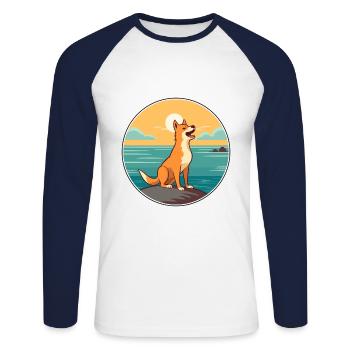 Neuguinea Singender Hund Rasse Cartoon Kawaii Hund - Unisex Baseballshirt langarm - Weiß/Navy - Vorne - Nik (191cm)