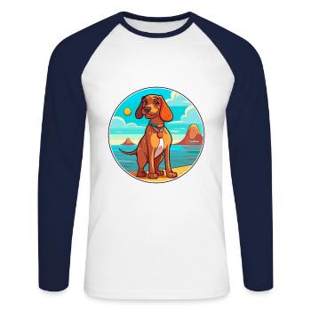 Magyar Agar chien race dessin animé Kawaii Clipart chien - T-shirt baseball manches longues Homme - blanc/marine - Devant - Nik (191cm)