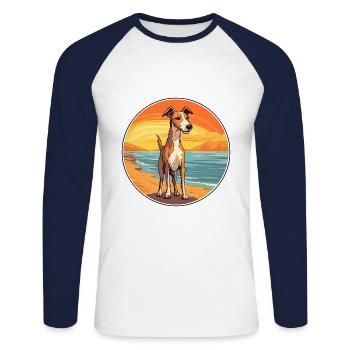 Lurcher Dog Breed Cartoon Kawaii Clipart Dog Pet - Unisex Long Sleeve Baseball T-Shirt - white/navy - Front - Nik (191cm)