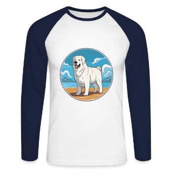 Maremma Sheepdog Dog Breed Cartoon Kawaii Clipart - Unisex Long Sleeve Baseball T-Shirt - white/navy - Front - Nik (191cm)