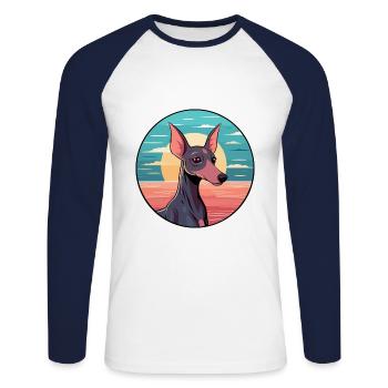 Chien nu mexicain race Cartoon Kawaii Clipart - T-shirt baseball manches longues Homme - blanc/marine - Devant - Nik (191cm)