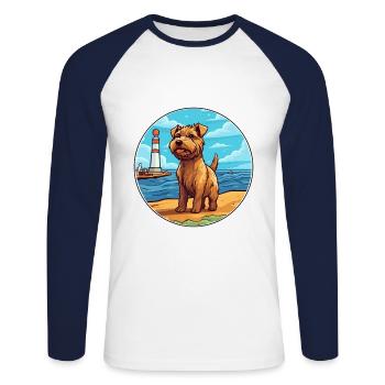 Norfolk Terrier Dog Breed Cartoon Kawaii Clipart - Unisex Long Sleeve Baseball T-Shirt - white/navy - Front - Nik (191cm)