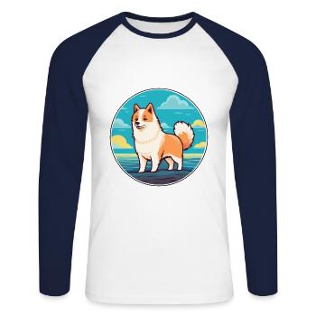 Nordic Spitz Dog Breed Cartoon Kawaii Clipart Dog - Unisex Long Sleeve Baseball T-Shirt - white/navy - Front - Nik (191cm)