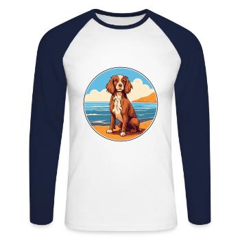 Norfolk Spaniel Dog Breed Cartoon Kawaii Clipart - Unisex Long Sleeve Baseball T-Shirt - white/navy - Front - Nik (191cm)