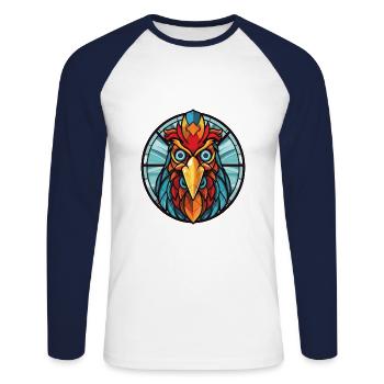Hahn Buntes Aquarell Tier Illustration - Unisex Baseballshirt langarm - Weiß/Navy - Vorne - Nik (191cm)