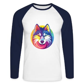 Husky Colorful Watercolor Animal Pet Illustration - Unisex Long Sleeve Baseball T-Shirt - white/navy - Front - Nik (191cm)