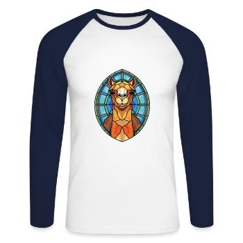 Camel Colorful Watercolor Animal Pet Illustration - Unisex Long Sleeve Baseball T-Shirt - white/navy - Front - Nik (191cm)