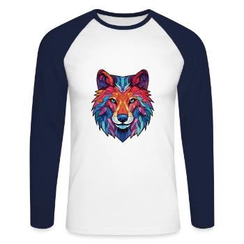 Wolf Colorful Watercolor Animal Pet Illustration - Unisex Long Sleeve Baseball T-Shirt - white/navy - Front - Nik (191cm)