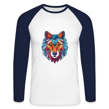 Wolf Colorful Watercolor Animal Pet Illustration - Unisex Long Sleeve Baseball T-Shirt - white/navy - Front - Nik (191cm)