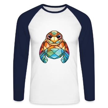 Turtle Colorful Watercolor Animal Pet Illustration - Unisex Long Sleeve Baseball T-Shirt - white/navy - Front - Nik (191cm)