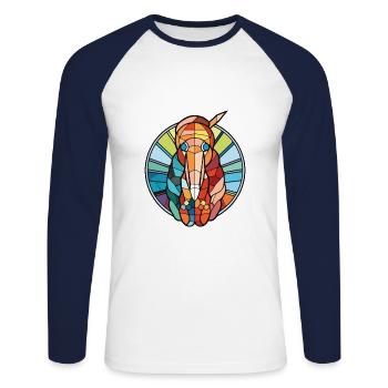 Shrimp Colorful Watercolor Animal Pet Illustration - Unisex Long Sleeve Baseball T-Shirt - white/navy - Front - Nik (191cm)
