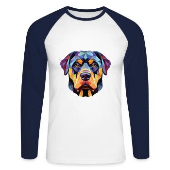 Rottweiler, Hund, Buntes, Aquarell, Tier, Cartoon - Unisex Baseballshirt langarm - Weiß/Navy - Vorne - Nik (191cm)