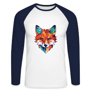 Gelehrter Fuchs, farbenfroher Aquarell-Tier-Haustier-Cartoon - Unisex Baseballshirt langarm - Weiß/Navy - Vorne - Nik (191cm)
