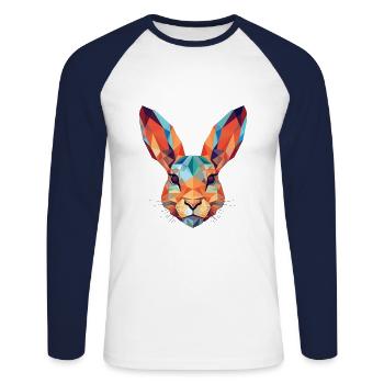 Hare Rabbit Colorful Watercolor Animal Pet Cartoon - Unisex Long Sleeve Baseball T-Shirt - white/navy - Front - Nik (191cm)