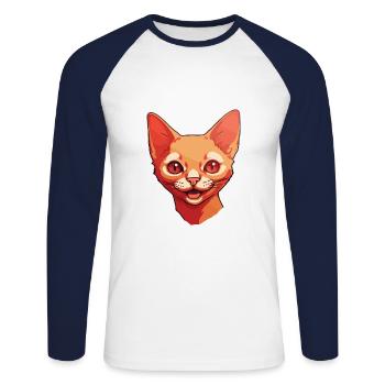 Illustration à l’aquarelle de dessin animé Devon Rex chat rouge - T-shirt baseball manches longues Homme - blanc/marine - Devant - Nik (191cm)