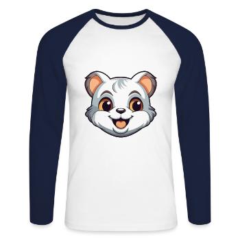 Illustration d’aquarelle de bande dessinée de bébé chat - T-shirt baseball manches longues Homme - blanc/marine - Devant - Nik (191cm)