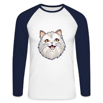 Ragamuffin chat dessin animé illustration à l’aquarelle - T-shirt baseball manches longues Homme - blanc/marine - Devant - Nik (191cm)