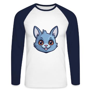Illustration d’aquarelle de bande dessinée de chat bleu russe - T-shirt baseball manches longues Homme - blanc/marine - Devant - Nik (191cm)