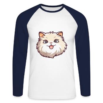 Ragamuffin chat dessin animé illustration à l’aquarelle - T-shirt baseball manches longues Homme - blanc/marine - Devant - Nik (191cm)