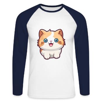 Munchkin Katze Cartoon Aquarell Illustration - Unisex Baseballshirt langarm - Weiß/Navy - Vorne - Nik (191cm)