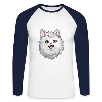 Laperm Katze Karikatur Aquarell Illustration - Unisex Baseballshirt langarm - Weiß/Navy - Vorne - Nik (191cm)