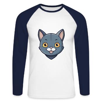 Korat Cat Colorful Cartoon Watercolor Illustration - Unisex Long Sleeve Baseball T-Shirt - white/navy - Front - Nik (191cm)