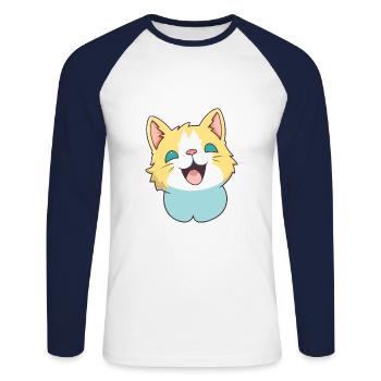 Khao Manee chat dessin animé illustration à l’aquarelle - T-shirt baseball manches longues Homme - blanc/marine - Devant - Nik (191cm)