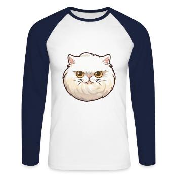 Colorpoint chat persan dessin animé aquarelle clipart - T-shirt baseball manches longues Homme - blanc/marine - Devant - Nik (191cm)