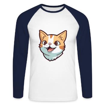 Chat brésilien à poil court dessin animé aquarelle Clipart - T-shirt baseball manches longues Homme - blanc/marine - Devant - Nik (191cm)