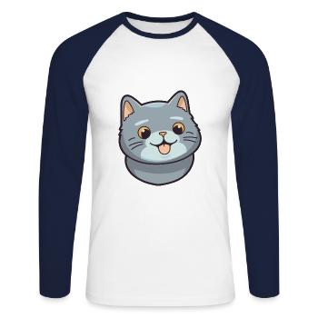 Britische Falte Kurzhaar Katze Karikatur Aquarell Kunst - Unisex Baseballshirt langarm - Weiß/Navy - Vorne - Nik (191cm)